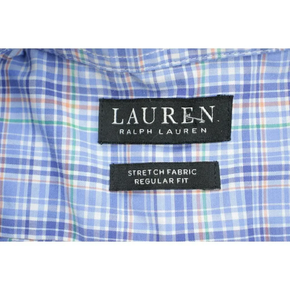 Lauren Ralph‎ Lauren Shirt Mens Large 16 - 34/35 Plaid Cotton Blend Stretch